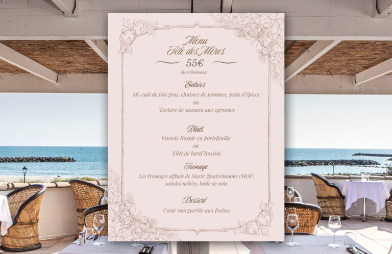 Menu fête des mères restaurant face à la mer